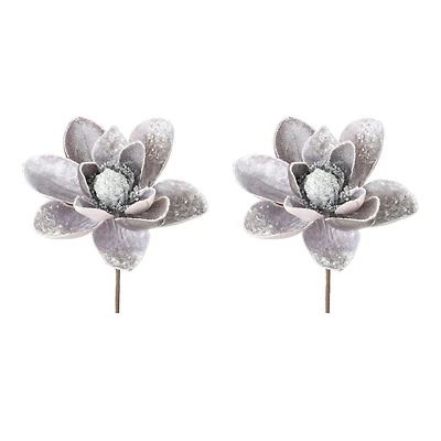 Silver & Gray Glittered Magnolia Flower Stems, 2ct.