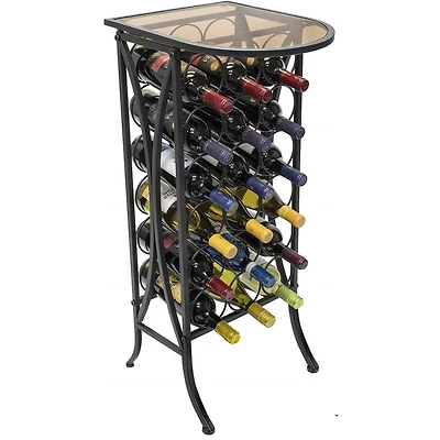 Sorbus -Bottle Metal Wine Stand with Glass Top