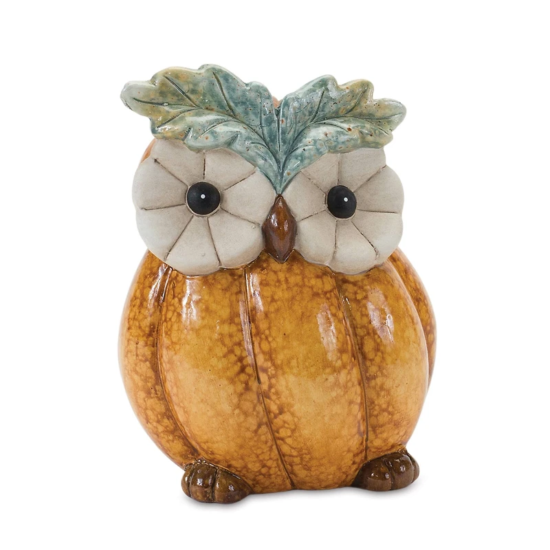 Terra Cotta Pumpkin Owl Figurine Set