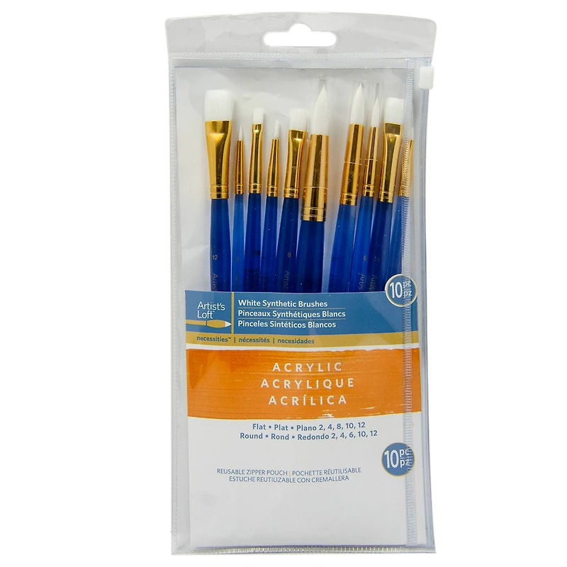 White Synthetic Acrylic Round & Flat 10 Piece Brush Combo By Artist's Loft® Necessities™