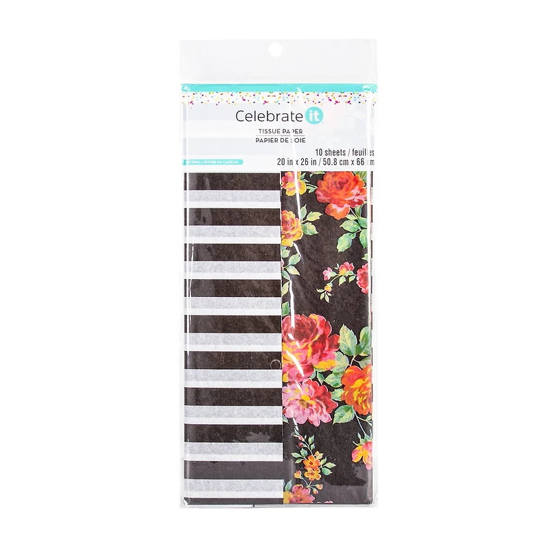 Floral & Black Striped Tissue Papers by Celebrate It™