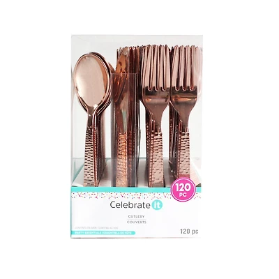 Rose Gold Hammered Plastic Cutlery Set by Celebrate It™, 120ct.