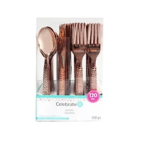 Rose Gold Hammered Plastic Cutlery Set by Celebrate It™, 120ct.