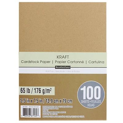 Kraft 5.5" x 7.5" Cardstock Paper by Recollections™, 100 Sheets