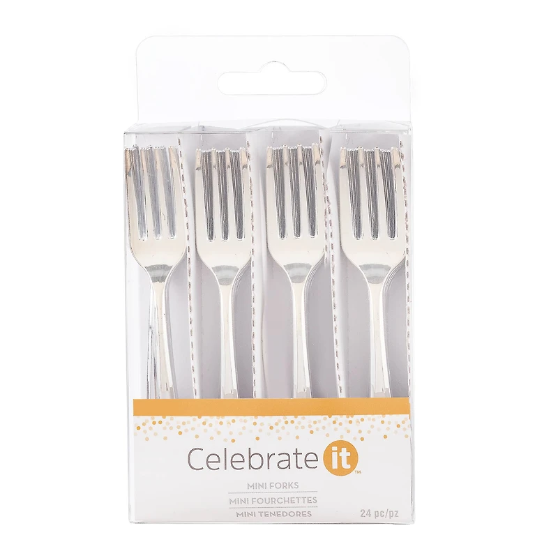 Silver Plastic Mini Forks by Celebrate It™, 24ct.