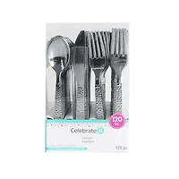 Silver Hammered Plastic Cutlery Set by Celebrate It™, 120ct.