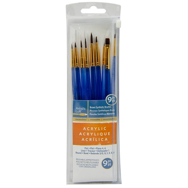 12 Packs: 9ct. (108 total) Necessities™ Brown Synthetic Acrylic Round Variety Brush Set by Artist's Loft™