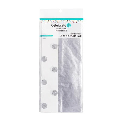 12 Packs: 5 ct. (60 total) Solid Silver & Silver Glitter Dots Tissue Paper by Celebrate It™