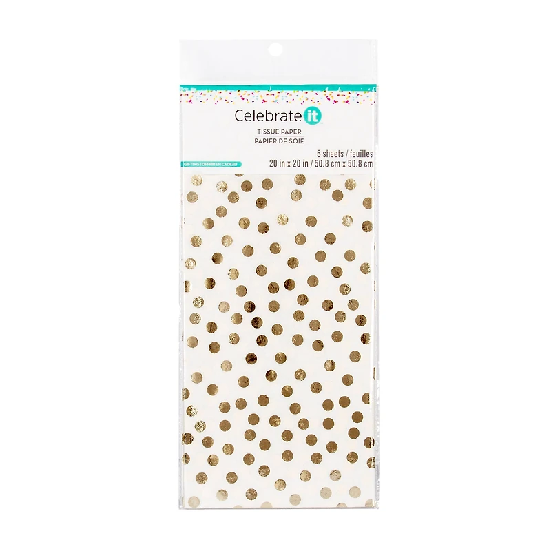 12 Packs: 5 ct. (60 total) White & Gold Dots Tissue Paper by Celebrate It™
