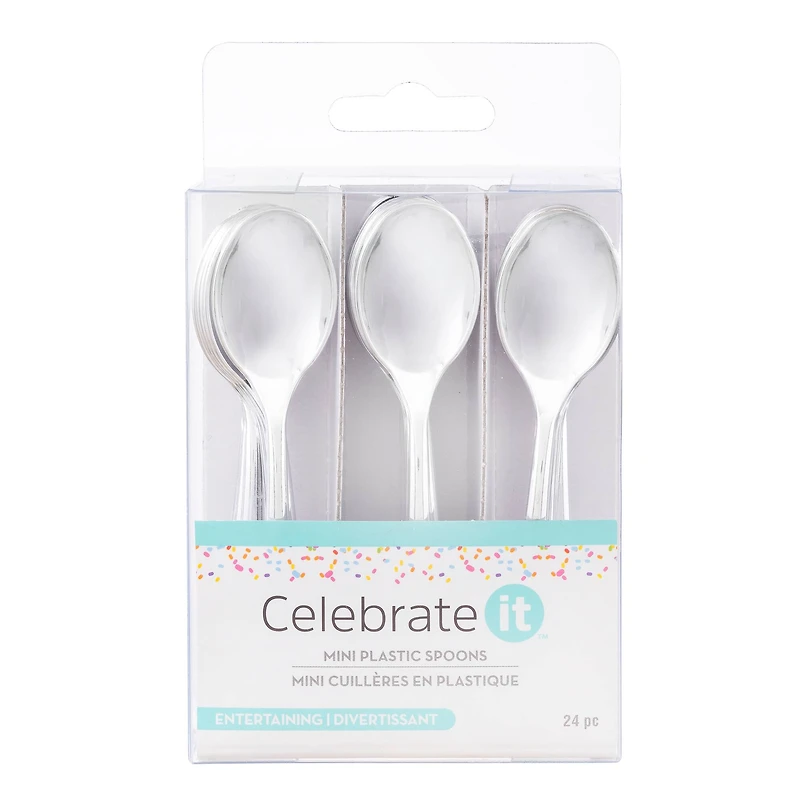 Silver Plastic Mini Spoons by Celebrate It™, 24ct.