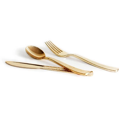Gold Hammered Plastic Cutlery Set by Celebrate It™, 120ct.