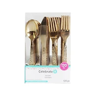 Gold Hammered Plastic Cutlery Set by Celebrate It™, 120ct.