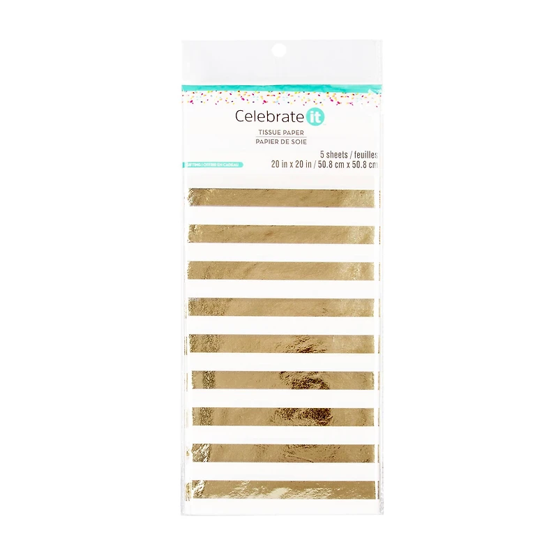 12 Packs: 5 ct. (60 total) White & Gold Striped Tissue Paper by Celebrate It™