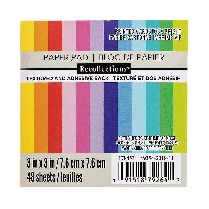 Bright Textured Adhesive Back Cardstock Paper Pad by Recollections™, 3" x 3"