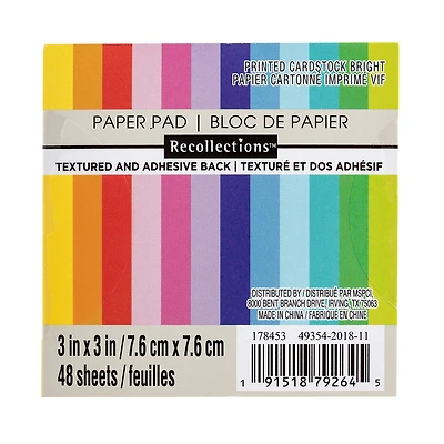 Bright Textured Adhesive Back Cardstock Paper Pad by Recollections™, 3" x 3"