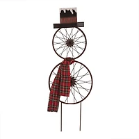 Glitzhome® 36" Metal Christmas Bike Wheel Snowman Plaid Scarf Yard Stake