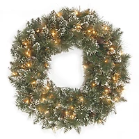 24" Glittery Bristle® Pine Wreath with Clear Lights