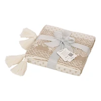 Glitzhome® White Knited Acrylic Throw Blanket with Tassels