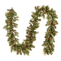 9' x 10" Pre-lit Carolina Pine Artificial Christmas Garland with 27 Flocked Cones and 100 Clear Lights