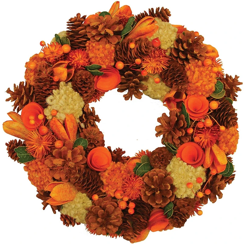 13" Unlit Autumn Harvest Hydrangea & Berry Artificial Wreath