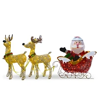 34" Santa & Reindeer Pulling Sleigh, Clear Lights