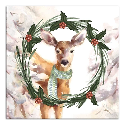 Seasonal Deer Wreath Canvas Wall Art
