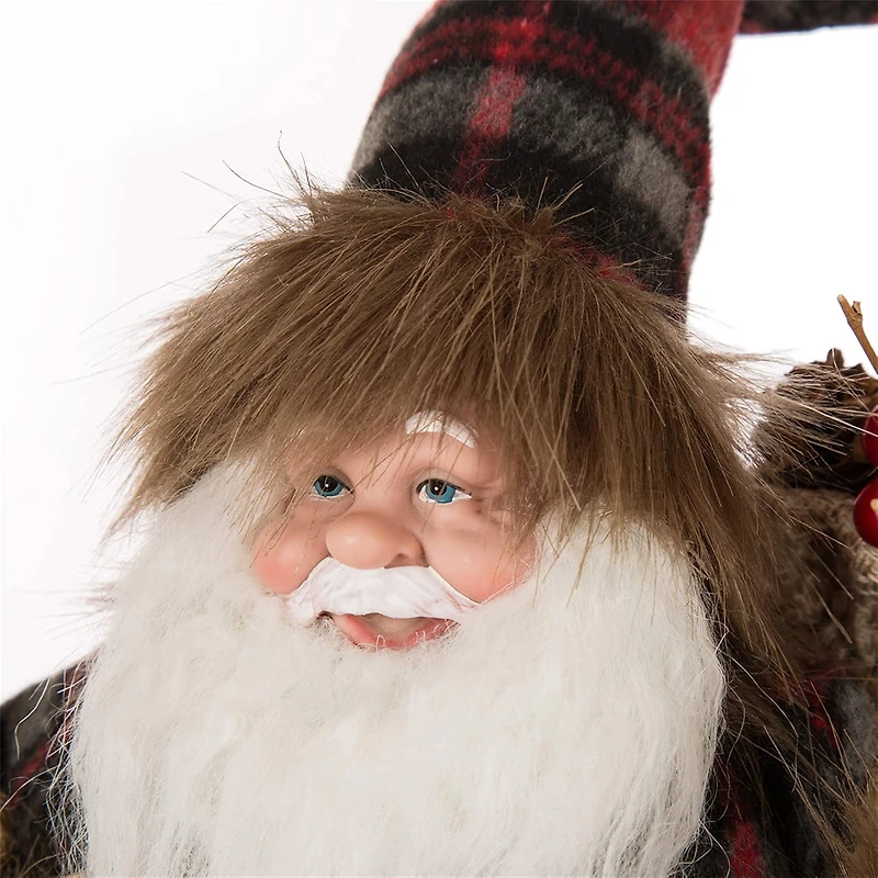 Glitzhome® 12" Standing Plaid Santa Figurine Table Top Decoration