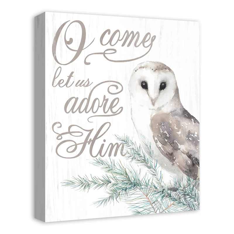 O Come Let Us Adore Him Owl Canvas Wall Art
