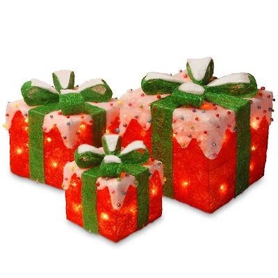 Red & Green with Snow Gift Box Set with Clear Lights