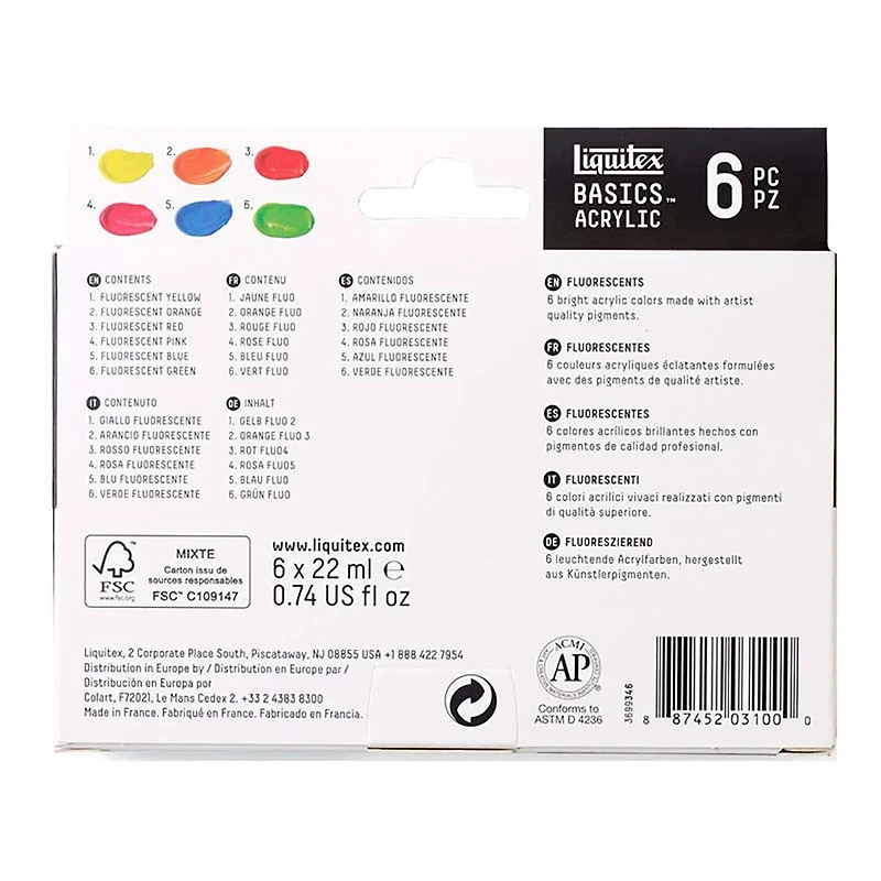 12 Packs: 6 ct. (72 total) Liquitex® Basics™ Fluorescents Acrylic Paint Set