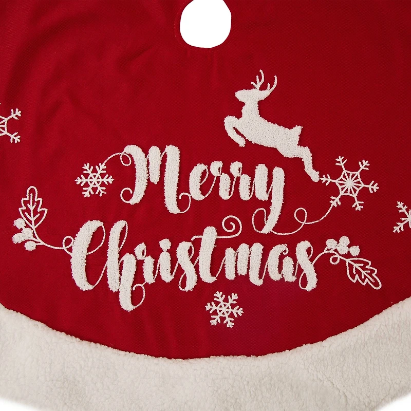 Glitzhome® 48" Merry Christmas Fabric Christmas Tree Skirt