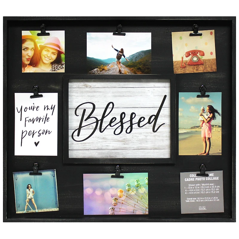 9 Opening Black Rustic Collage Frame with Clips by Studio Décor®