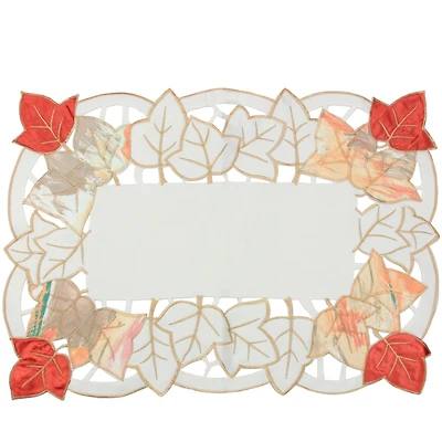 Set of 4 Autumn Elegance Decorative Embroidered Fall Leaf Table Placemats 14" x 20"
