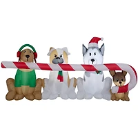 3.5ft. Airblown® Inflatable Christmas Puppies Sharing a Big Candy Cane