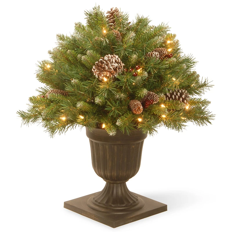 24" Pre-Lit Frosted Berry Artificial Christmas Porch Bush, Clear Lights