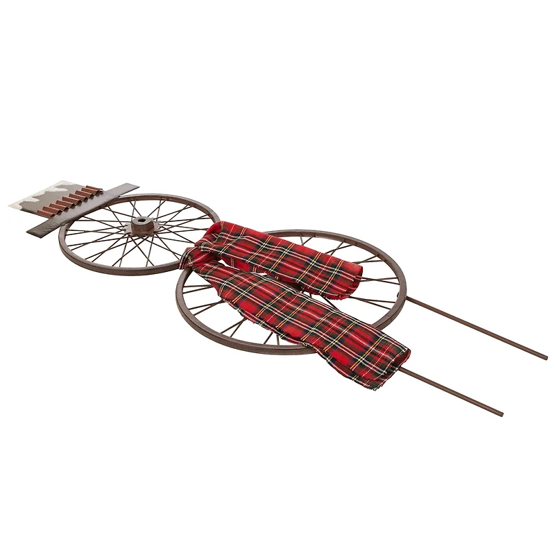 Glitzhome® 36" Metal Christmas Bike Wheel Snowman Plaid Scarf Yard Stake