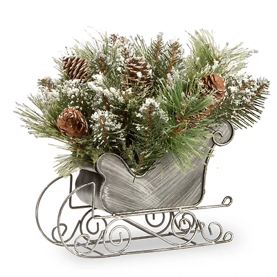 10" Silver Glittery Bristle® Pine Sleigh