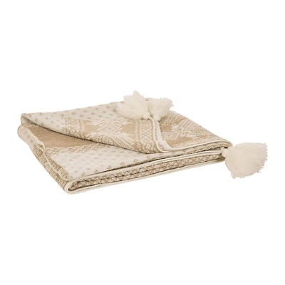 Glitzhome® White Knited Acrylic Throw Blanket with Tassels