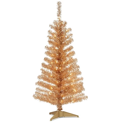 4ft. Pre-Lit Champagne Tinsel Artificial Christmas Tree, Clear Lights