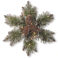 14" Glittery Bristle® Pine Snowflake with Pine Cones & Warm White LED Lights