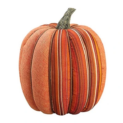 Orange & Striped Burlap Tabletop Autumn Pumpkin
