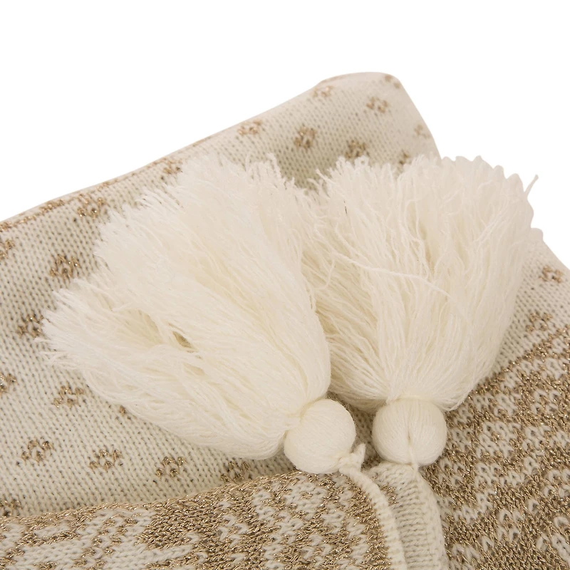 Glitzhome® White Knited Acrylic Throw Blanket with Tassels