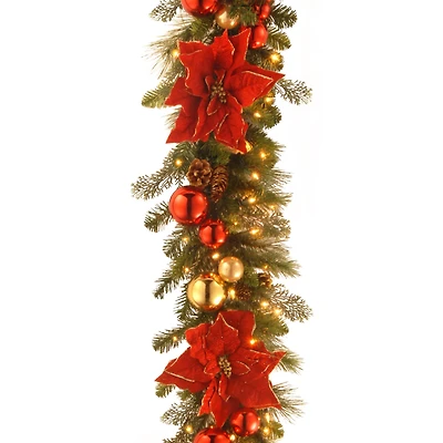 9' by 12" Pre-lit Decorative Collection Home For the Holidays Artificial Christmas Garland with 100 Clear Lights