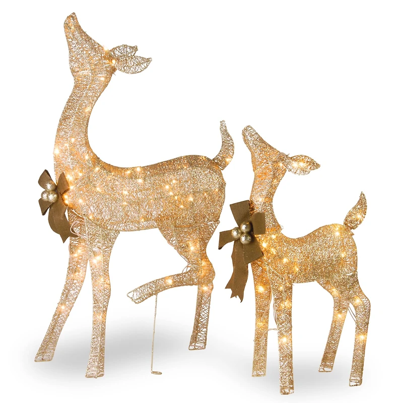Crystal Splendor Champagne Doe and Fawn with 105 LED Mini Lights