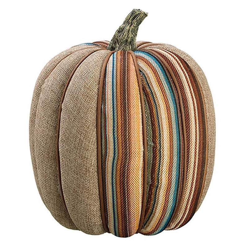 Beige & Striped Burlap Tabletop Autumn Pumpkin