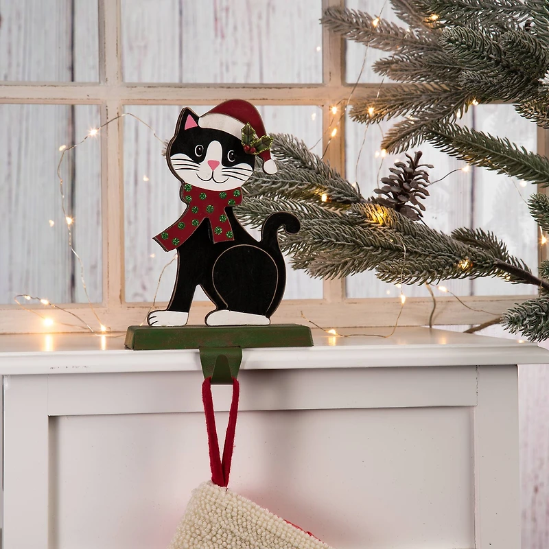 Glitzhome® Wooden & Metal Cat Christmas Stocking Holder