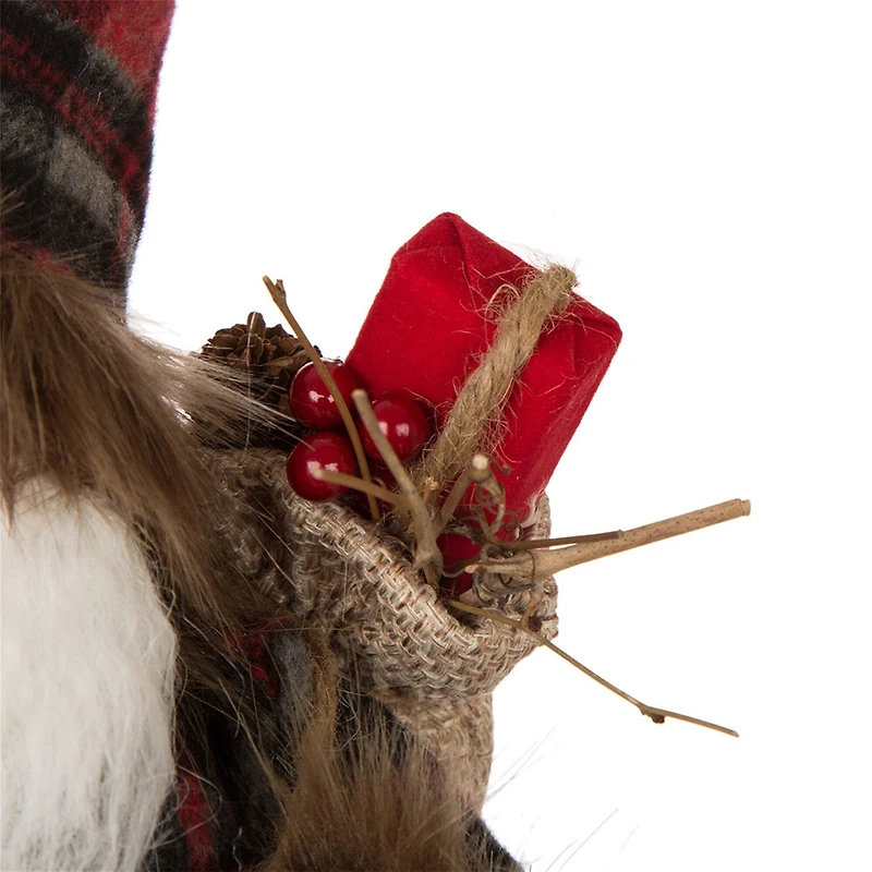 Glitzhome® 12" Standing Plaid Santa Figurine Table Top Decoration