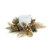 16" Golden Brown Ribbon Berry & Pine Cone Pillar Candle Ring