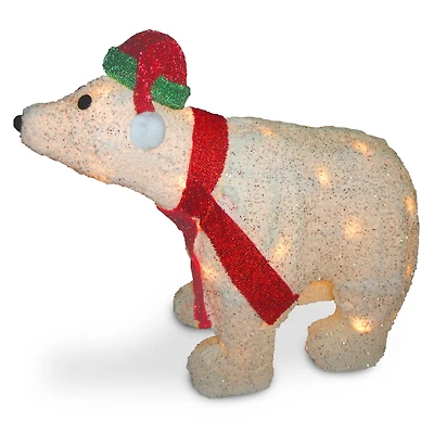 18.5" Flannel 3D Polar Bear, Clear Lights