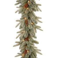 9' x 12" Pre-lit Feel Real® Frosted Artic Spruce Artificial Christmas Garland with Cones & 50 Clear Lights
